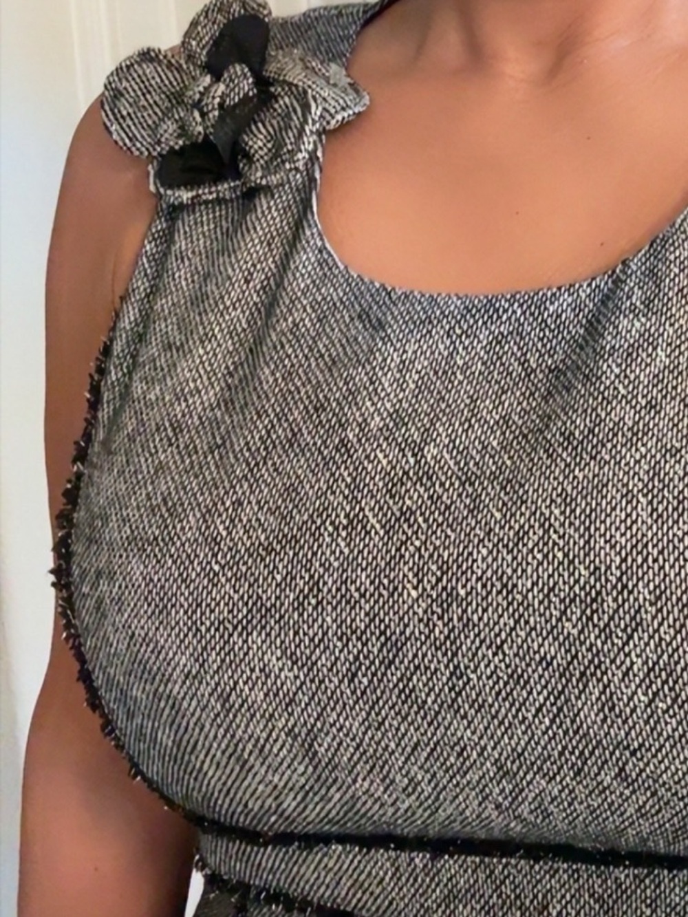 Merona Black and Gray Tweed Sheath Dress with Floral Applique - Picture 2 of 5